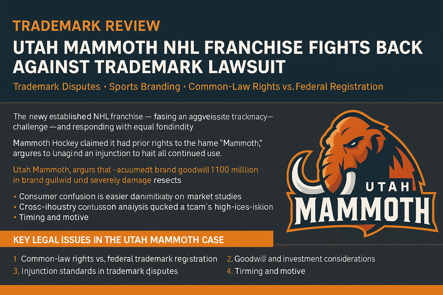 Trademark Review: Utah Mammoth NHL Franchise Fights Back Against Trademark Lawsuit